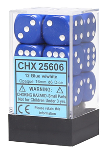 Chessex Opaque 12x16mm Dice Blue with White